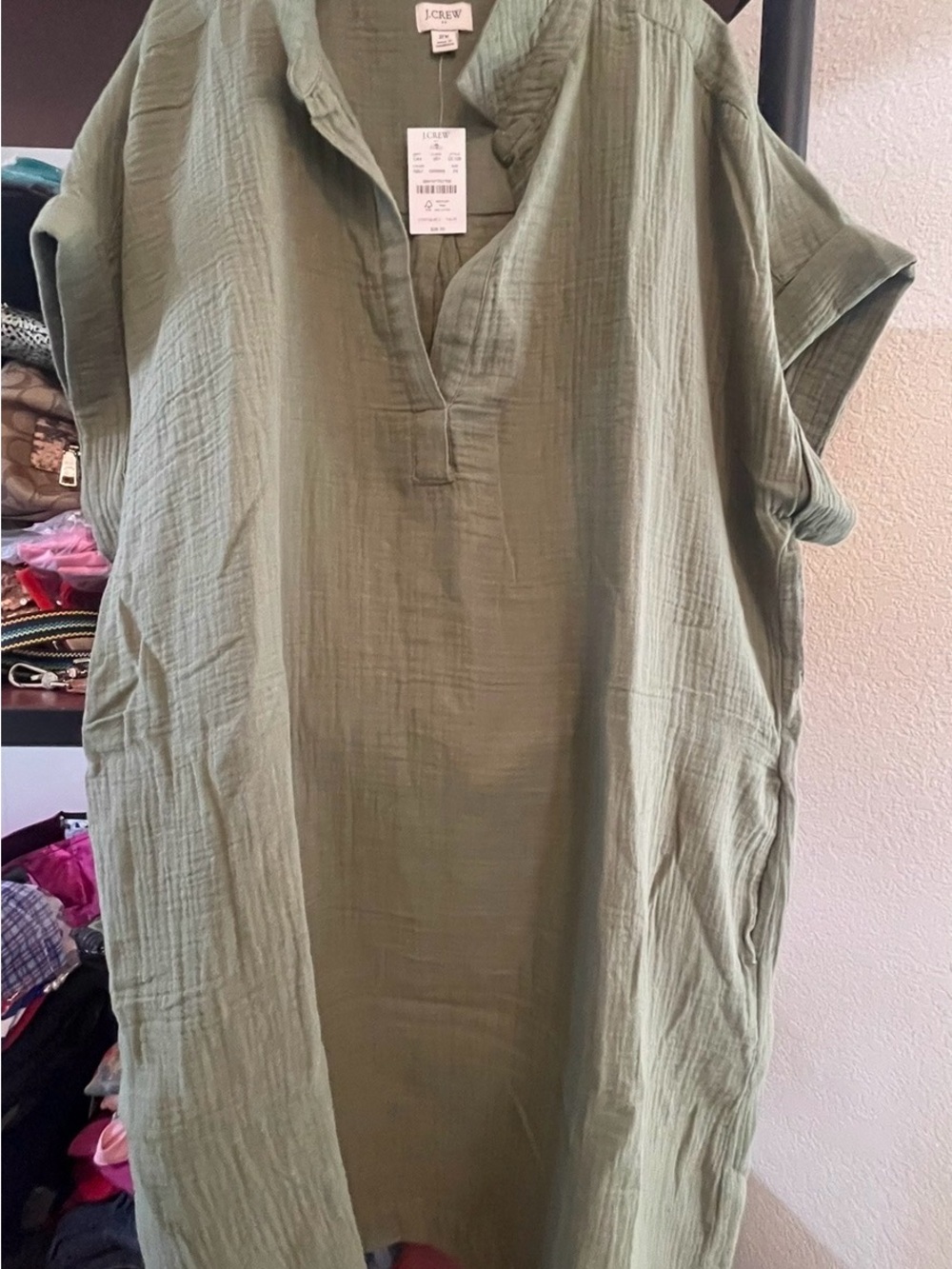J. Crew Olive Green Short Sleeve Dress - with pockets (2X)